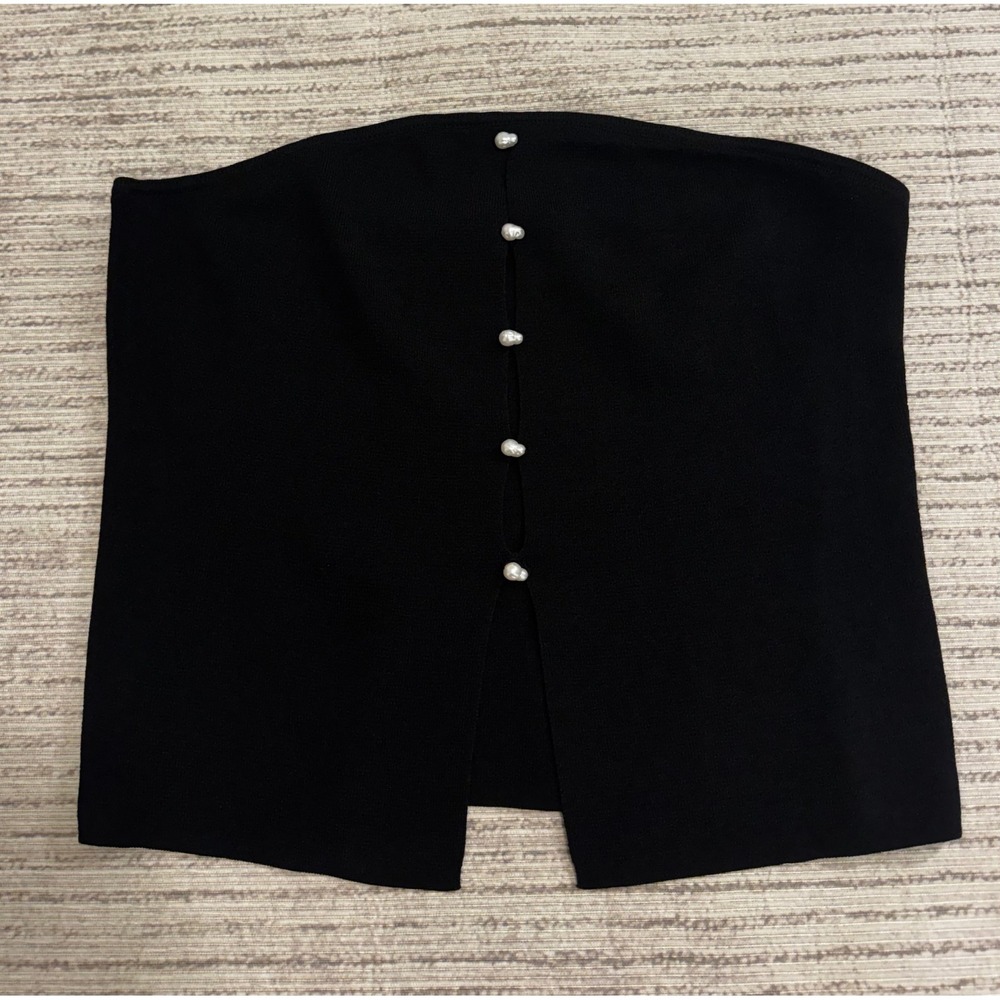 Wild Fable Black‎ Knit Faux Pearl Button Strapless Tube Top 1X NWT